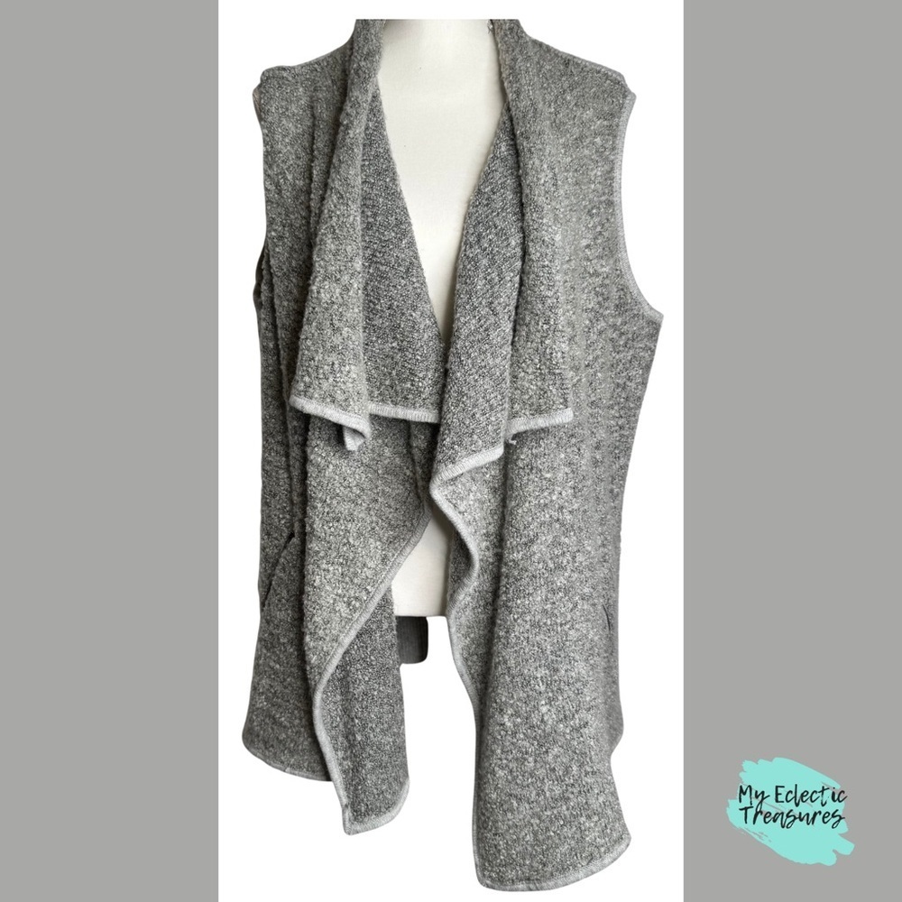 Olivia Sky Gray Boucle Sweater Vest 1X Open Front Cozy Drape Plus Size Layering